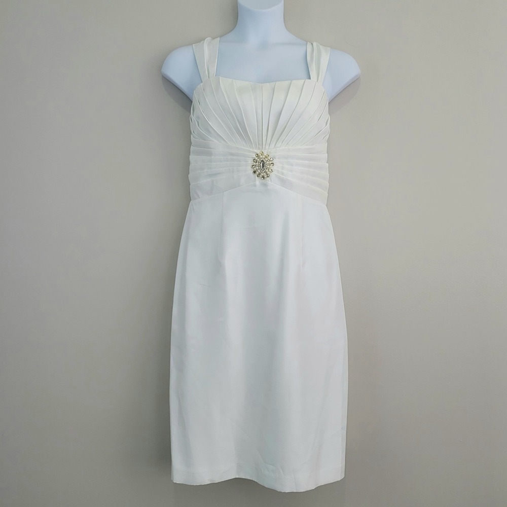 TERRAMINA Size 12 Sleeveless Ivory Ruched Sheath Dress with Rhinestones NWT